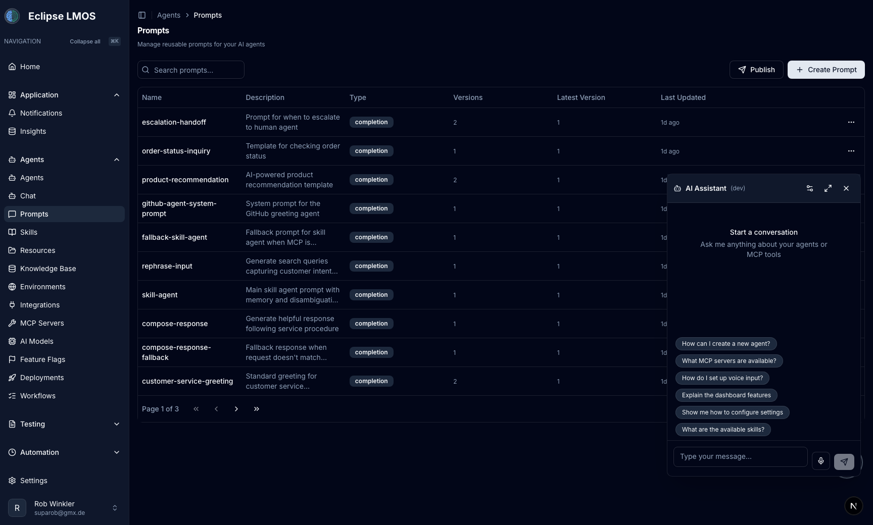 In-app chat assistant popup controlling the platform