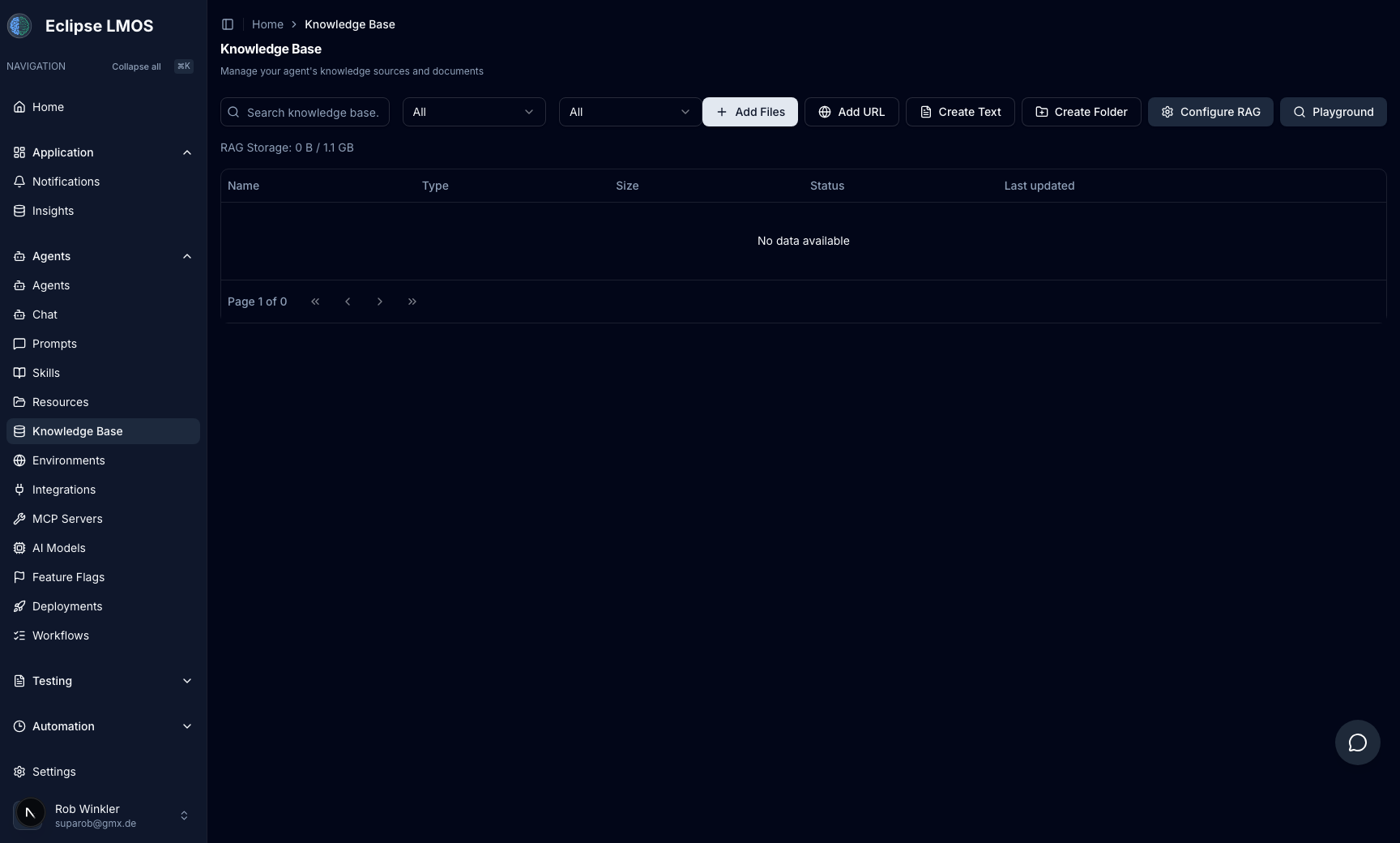 Knowledge base UI for managing RAG sources
