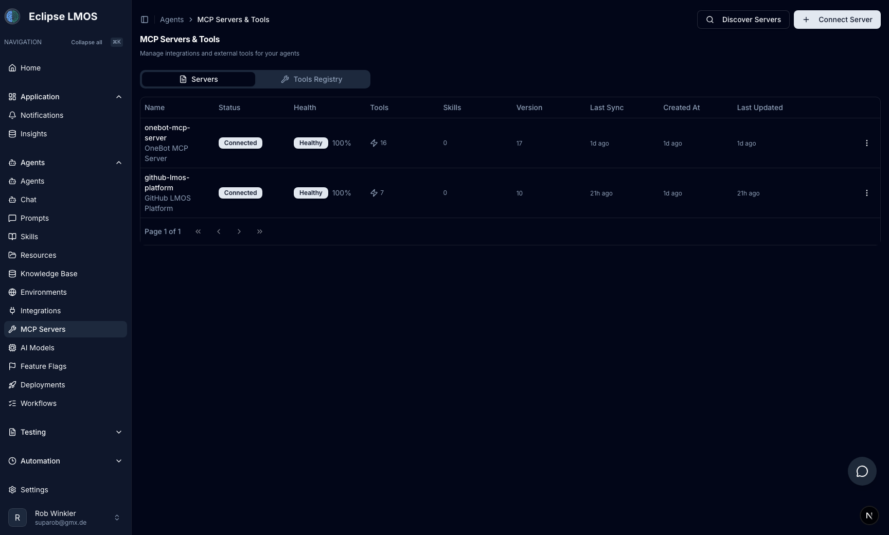 MCP servers and tools management UI