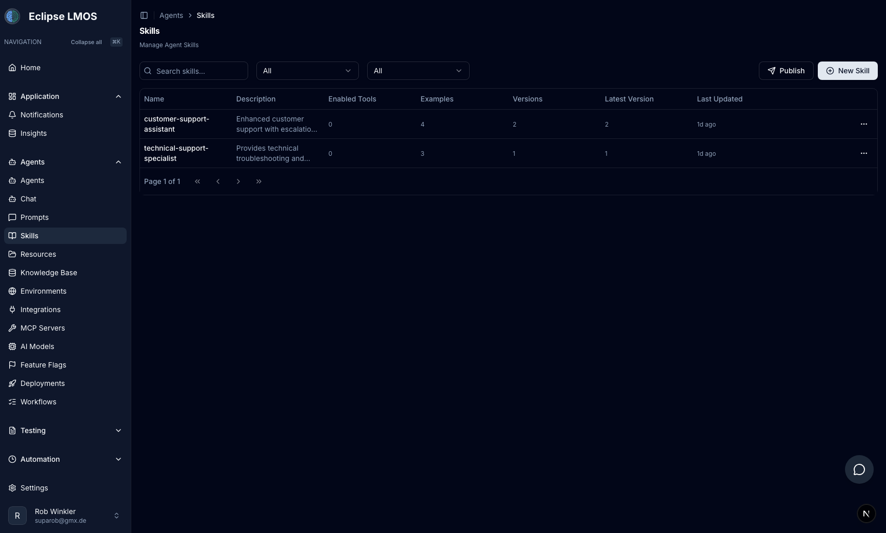 Skills management UI