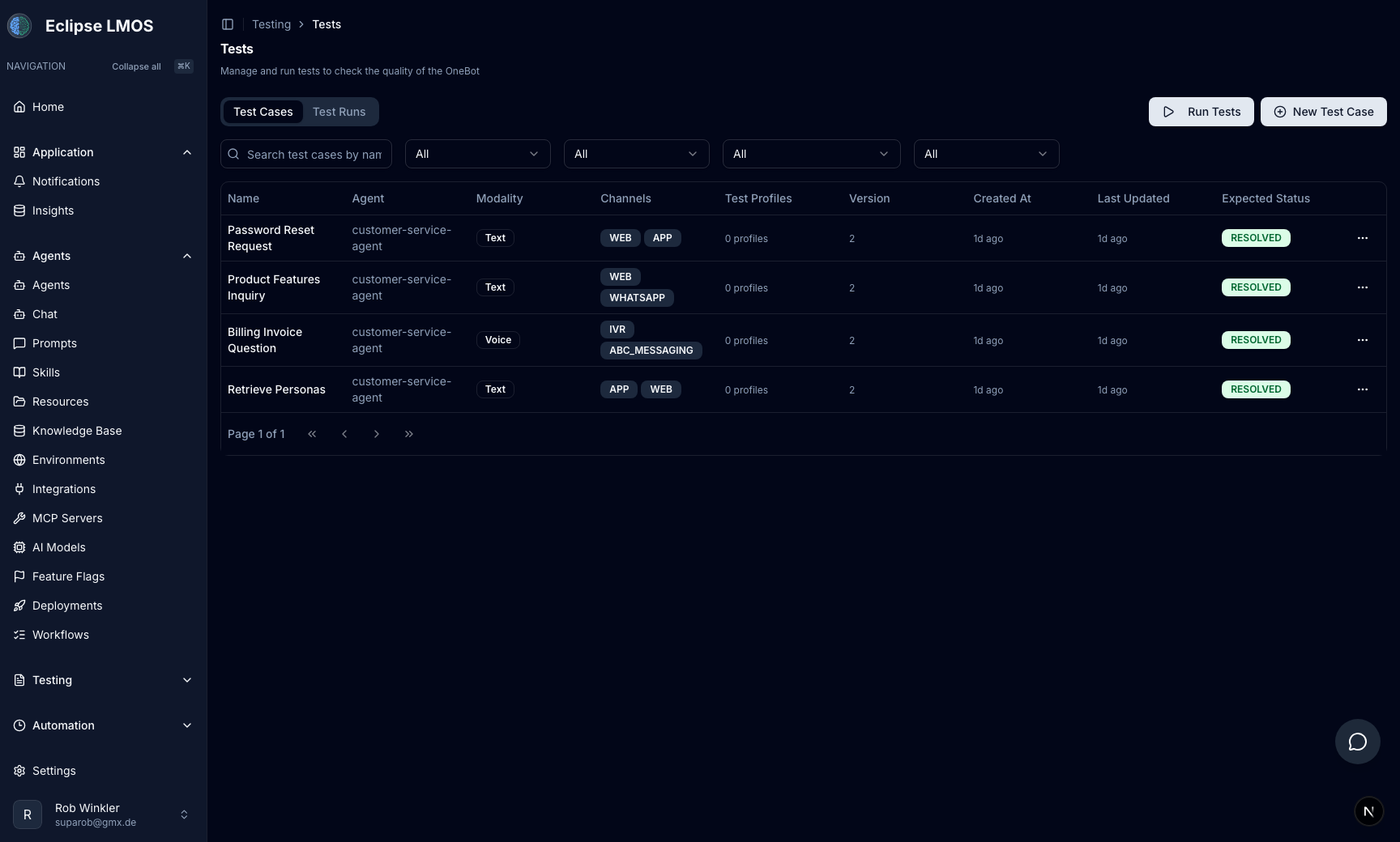 Test cases UI with automated test runs